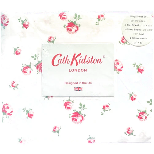 Home Goods CATH KIDSTON of London Home Luxury Collection 4 Piece 200tc Rose Flora Sheet Set 100% Cotton Percale Crisp & Cool, Lightweight Bedding (SCATTERED ROSE, King (U.S. Standard)), White