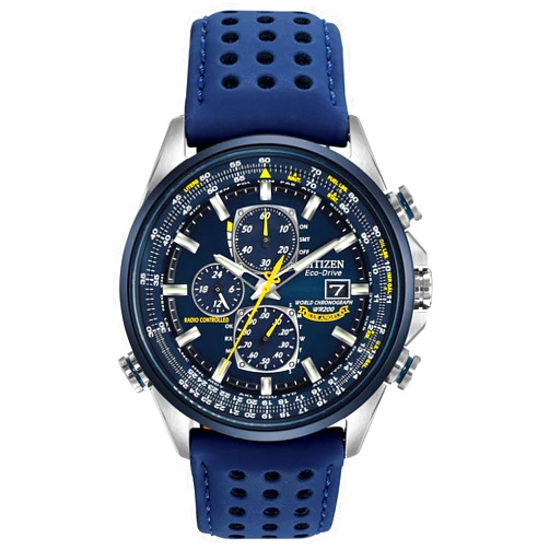 Citizen Men's Eco-Drive Sport Luxury World Chronograph Atomic Time Keeping Watch in Stainless Steel with Blue Polyurethane strap, Blue Dial (Model: AT8020-03L)