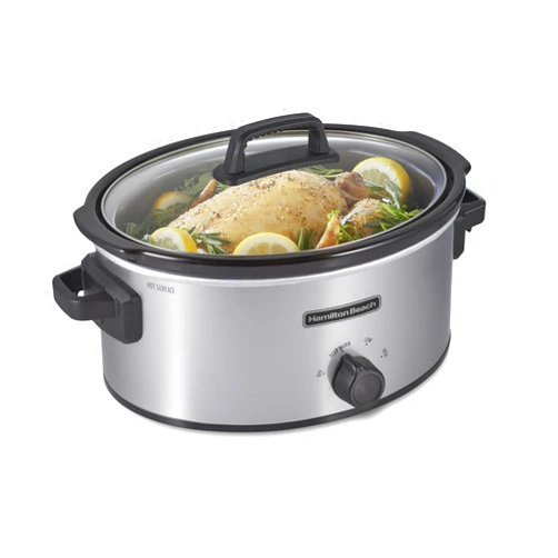 Hamilton Beach 6-Quart Slow Cooker with 3 Cooking Settings, Dishwasher-Safe Stoneware Crock & Glass Lid, Silver (33665G)