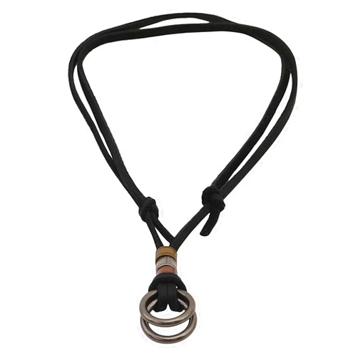 LoveAloe Double Ring Pendant Adjustable Leather Cord Necklace Chain For Mens Womens Daily Party Jewelry