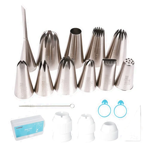 Kasmoire 11 Pcs Extra Large Piping Tip Set,Stainless Steel Cake Decorating Icing Tips Nozzles,Professional Pastry Tips for Cupcake, Cookie and Puff