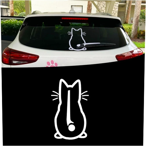 Ijuicy 1 PC Cute Cat Car Rear Windshield Wiper Decal, Waterproof Vinyl Funny Cat Tail Waving Wiper Sticker, Cat Car Accessories, Universal Car Decals Stickers for Outside of Car (White)