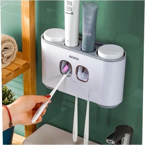 VNYIFAN Toothbrush Holders with Toothpaste Dispenser Wall Mounted for Bathroom-4 Cups Automatic Electric Tooth Pastetooth Squeezer-Bathroom Organizer Storage Accessories Set for Kids with 5 Toothbrush Slots