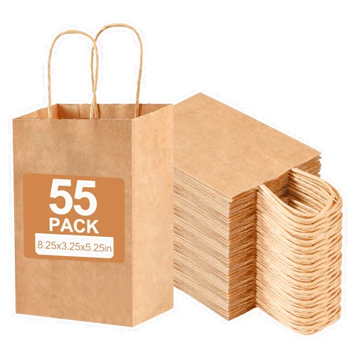 AOZITA 55 Pack Paper Gift Bags with Handles, 5.25x3.25x8.25 Inch Small Kraft Paper Party Favor Bags for Baby Shower, Crafts, Shopping, Retail, Wedding, Birthday Party Supplies
