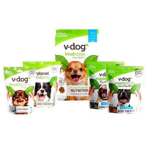 V-dog Plant Based Mini Kibble Dog Food, Blueberry Wiggle Biscuits, Breath Bones, Jerky Treats - 4.5LB Complete Vegan Nutrition for Small Dogs