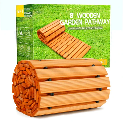RELIANCER 8' Wooden Garden Pathway,Outdoor Roll Out Cedar Straight Walkway,Patio Path Decorative Garden Boardwalk Walkways,Weather-Resistant Roll Up Beach Wood Road Floor,Wedding Party Pathways