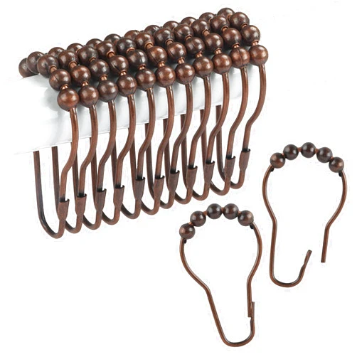Ansxiy Shower Curtain Hooks Rings, Rustproof Metal Shower Curtain Rings for Bathroom Shower Rods Curtains - Set of 12, Bronze