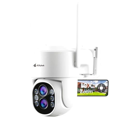 Kittyhok Dual Lens PTZ Security Camera Wireless Outdoor | 2K FHD Wireless Security Camera with 10X Hybrid Zoom, 360 Viewing, Auto Tracking, Spotilght, Human Detection, Support SD Card