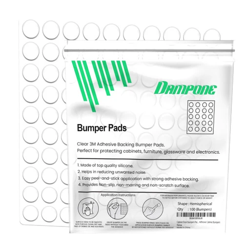 DAMPONE Cabinet Door Rubber Bumpers 100 Pcs Self Adhesive Sound Dampening Clear Bumper Pads for Drawers, Table Tops, Cupboard, Picture Frames, Glassware and Furniture (Hemispherical)