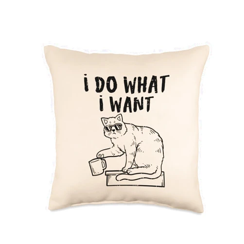 BoredKoalas Cats Pillows Animal Lover Gifts I Do What I Want Cat Sunglasses Funny Feline Men Women Kids Throw Pillow, 16x16, Multicolor