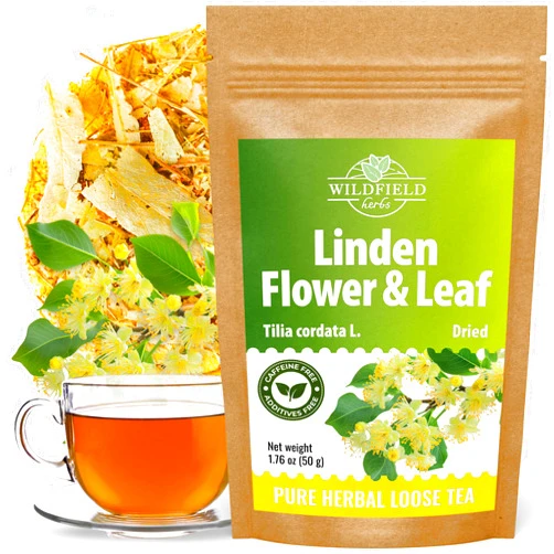 WILDFIELD HERBS 1.8 oz. Linden Tea Dried Linden Flower Tea Herbal (Tilia cordata) - 50g Linden Flowers Tea Herb Lipa