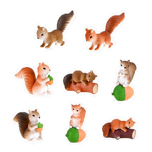 MAOMIA 8 Pcs Squirrel Figures Animal Character Toys Cake Toppers, Squirrel Fairy Garden Miniature Figurines Collection Playset Christmas Birthday Gift Desk Decorations