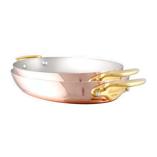 Mauviel M'150B 1.5mm Polished Copper & Stainless Steel 2-Piece Round Pan Set With Brass Handles, Made in France