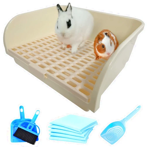 Hamiledyi Large Rabbit Litter Box Corner Bedding Box Chinchilla Toilet Trainer Square Potty Pet Pan for Adult Guinea Pig, Galesaur.Ferret and Other Animals (White)