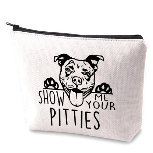ZJXHPO Funny Pitbull Gift Show Me Your Pitties Dog Lovers Gift Pitbull Mom Cosmetic Bag Zipper Accessory Pouch (Pitties Dog)