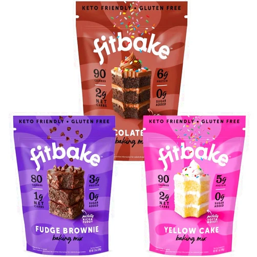 Fitbake Keto Cake Mixe Trio | Yellow Cake, Chocolate Cake, and Fudge Brownie | Keto Friendly Low Carb Food | Sugar Free | Naturally Sweetened | Gluten Free Desserts and Keto Snacks No Added Sugar