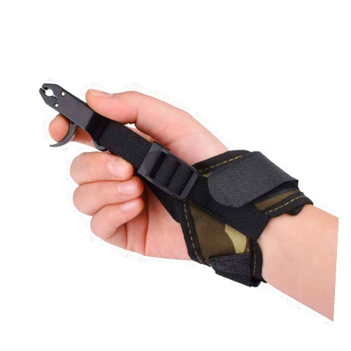NIKA ARCHERY Archery Compound Bow Release Aid Trigger Caliper Shooting Camo/Black Design - Adjustable Black Wrist Strap (Pack of 1)