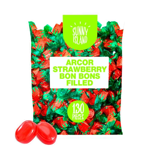 SUNNY ISLAND Arcor Strawberry Bon Bons Filled Hard Candy Bulk, 2 Pound Bag