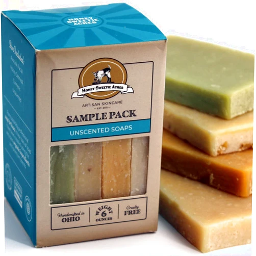 Honey Sweetie Acres Travel Size 4 Pack Goat Milk Soap All Natural Handmade Unscented Goats Milk Soap 4 Scents