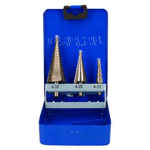 AB Tools Step drill/cone cutter/drill bits 3pc set/kit 4mm - 32mm