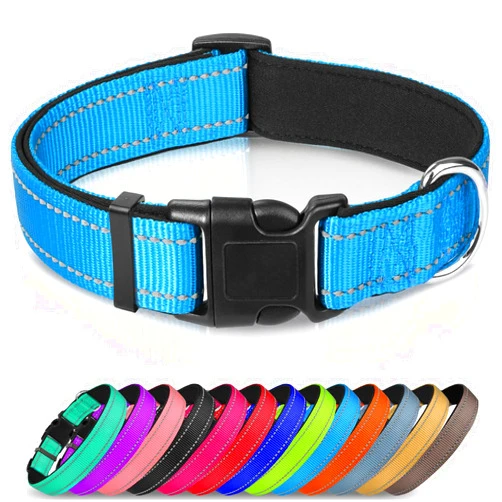 Joytale Reflective Dog Collar,Soft Neoprene Padded Breathable Nylon Pet Collar Adjustable for Medium Dogs,Sky Blue,M