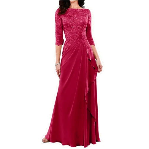 MISOJIAYA Mother of The Bride Dresses for Wedding 3/4 Sleeve Lace Applique Ruffles Evening Formal Dresses