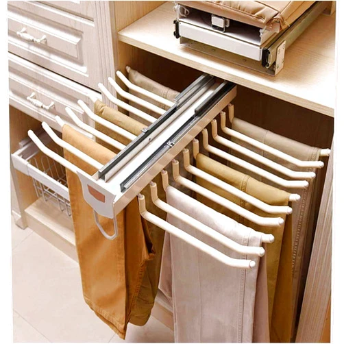 Ybaymy Pull Out Trousers Rack 22 Arms Steel Pull Out Pants Rack Pants Hanger Bar Clothes Organizers for Space Saving and Storage Maximum Load 33lbs Beige 23.4x18x5.7inch