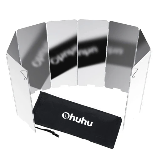 Ohuhu Camp Stove Windscreen, Ohuhu Camping Stove Windscreen 8/10/12 Plates Aluminum Folding Portable Camping Stove Windshield Grill Wind Screen for Camp with Carry Bag for Camping Hiking Picnic Backpacking