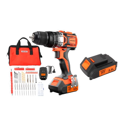 KAFUWELL 20V Cordless Power Drill with 2Pcs 2.0Ah Batteries and Fast Charger, 1/2-Inch Keyless Chuck, Drill Driver with 64 PCS Accessories