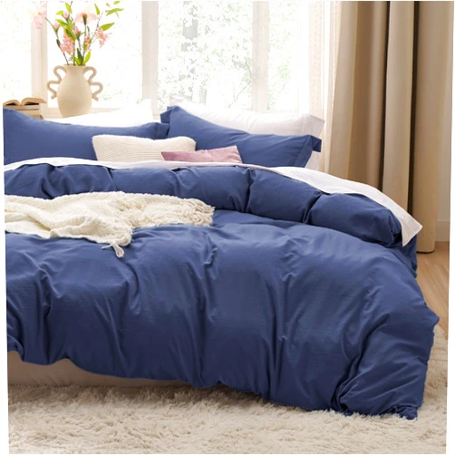 Bedsure Navy Blue Duvet Cover King Size - 3 Pieces Prewashed Cotton-Like Polyester Soft Bedding Set, Includes 1 Duvet Cover 104x90 Inches with Zipper Closure & 2 Pillow Shams, Comforter Not Included
