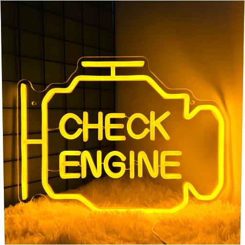 Abooly Check Engine Light Neon Sign for Man Cave Decor, LED Garage Wall Art, Funny Gifts for Dad & Car Guys, Man Cave Auto Repair Shop Mechanics Workshop Sign, USB Powered(15.7x11.8in,Yellow)