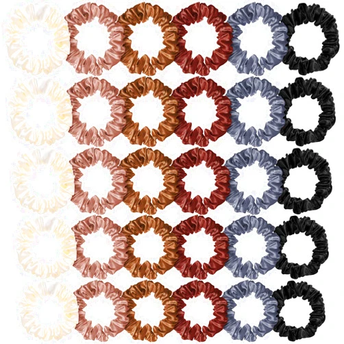 WILLBOND 30 Pieces Silk Hair Scrunchies Satin Elastic Hair Bands Small Skinny Hair Scrunchies Hair Ties Ropes Ponytail Holder for Women Decorations(Colorful)