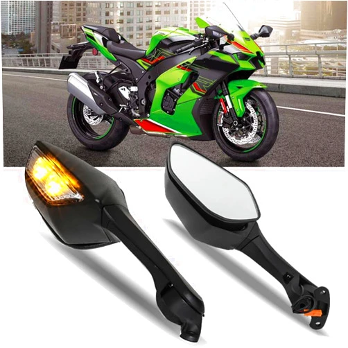 Goodfitment Motorcycle Mirrors,Pair ABS Rear View Motorcycle Mirrors Black Rearview Side Mirrors with LED Turn Signal Compatible With Kawasaki Ninja ZX10R H2