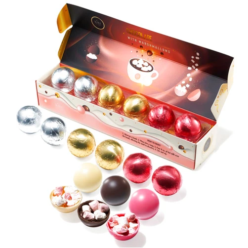 Kiri & Sons Hot Chocolate Boms Marshmallow Balls - Set of 6-3 Flavors of White, Fudge Brownie, Strawberry Chocolates Winter - Best Cocoa Balls Filled with Marshmallows - Ball Gift Set, Melting Delicious Gifts