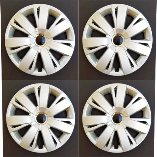 MARROW New Wheel Covers Hubcaps Fits 2011-2018 Volkswagen Jetta; 16 Inch; 7 Spoke; Silver Color; Plastic; Set of 4; Spring Steel Clip