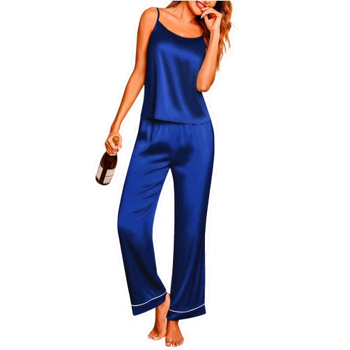 Ekouaer Women Silk Satin Pajamas Sleeveless Pjs Set 2 Piece Summer Loungewear Sleepwear with Pockets S-XXL