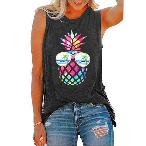Pingyongchang Sun Sand and A Drink in My Hand Tank Tops Beach Letter Graphic Hawaiian Vest Casual Summer Vacation Holiday Cami Shirt