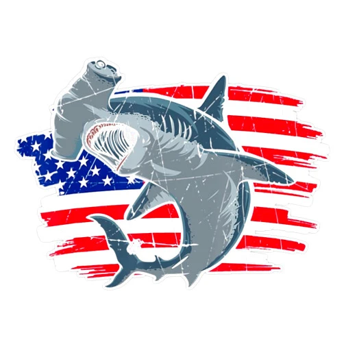 Riowest Designs Hammerhead Shark Vintage USA Flag 4Th of July Dive Sticker Vinyl Decal Bumper Sticker 5