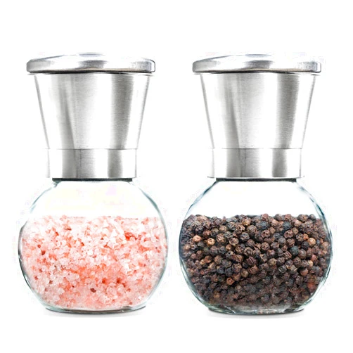 LEVAV Premium Salt and Pepper Grinder Set of 2- Brushed Stainless Stell Pepper Mill and Salt Mil, Glass Body, Size Grade adjustable ceramic rotor-salt and pepper shakers (medium)