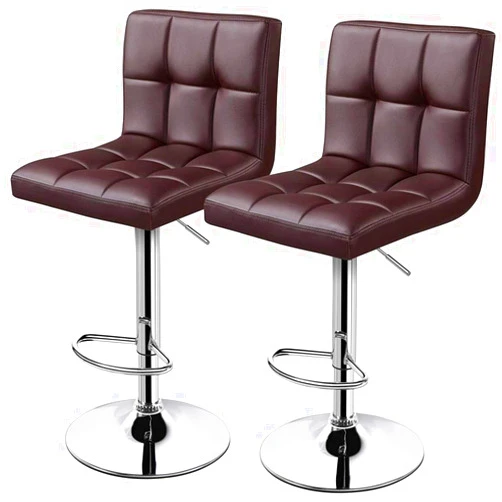 KLS14 Set of 2 Modern Adjustable Counter Height Barstools Swivel PU Leather Kitchen Bar Chair with X-Large Base, Brown #2484, 17.1L x 19.5D x 36.2-44.5H