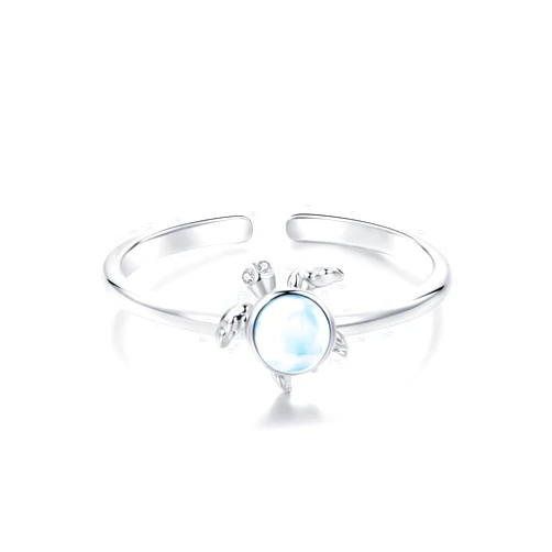 Shysnow Turtle Mermerid Ring for Women 925 Sterling Silver Blue Ocean Animal Fish Open Adjustable Ring Tropical Summer Birthday Jewelry