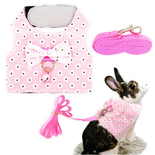 Falltail Adjustable Bunny Harness Leash Rabbit Leash Harness with Bell,Bunnie Vest Harness for Rabbit Ferret Small Pets Walking,Pink