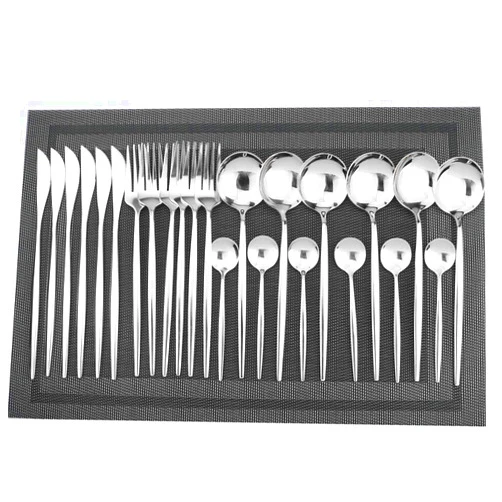 Gugrida 24-Piece Silverware Set - 18/10 Stainless Steel Reusable Utensils Forks Spoons Knives Set, Mirror Polished Cutlery Flatware Set, Great for Family Gatherings & Daily Use (6 set, Silver)