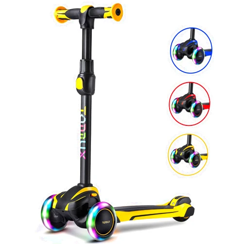 TONBUX Kids Scooter for Age 3-12, Toddler Scooter with 4 Adjustable Heights, Light Up 3-Wheels Scooter, Shock Absorption Design, Lean to Steer, Balance Training Scooter for Kids