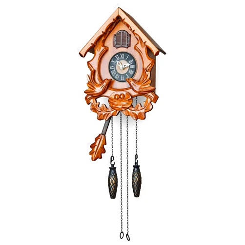 TIMEGEAR Cuckoo Clock with Night Mode, Singing Bird and Carved Wood Decorations (Cherry)