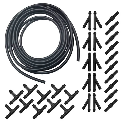Lekudo Pack-30 Car Windshield Washer Hose Kit, 13 Ft Flexible Leak-proof Rubber Hose, with T-type Y-type I-type Hose Connector, Universal Connection Water Pump and Nozzle Accessories for Cars (Black)