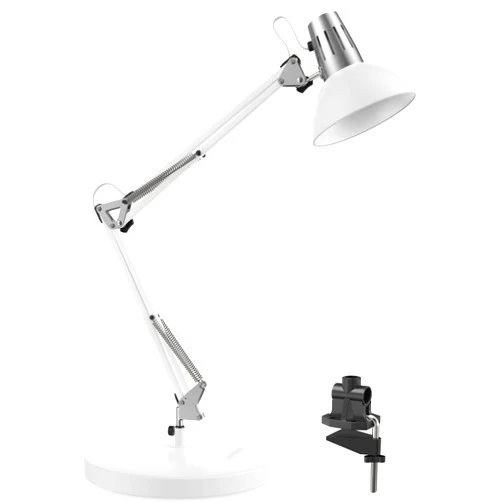 LEPOWER Metal Desk Lamp, Adjustable Goose Neck Architect Table Lamp with On/Off Switch, Swing Arm Desk Lamp with Clamp, Eye-Caring Reading Lamp for Bedroom, Study Room &Office (White)