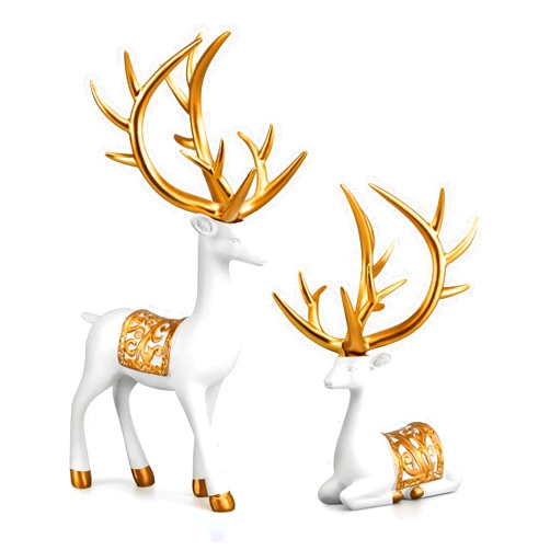 Waytoeast Deer Statue,Gold Reindeer Figurines,Elk Sculptures,Lucky Deer for Christmas Home Decor,Living Room,Bedroom,Desktop,Gifts for Mom-2pcs/Set
