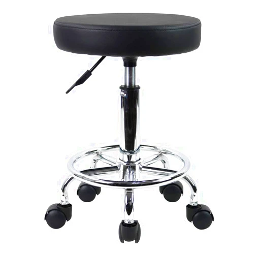 KKTONER PU Leather Round Rolling Stool with Foot Rest Swivel Height Adjustment Spa Drafting Salon Tattoo Work Office Massage Stools Task Chair Small (Black)