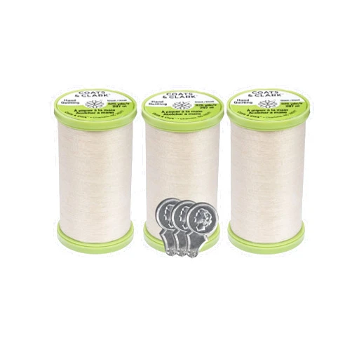 Bella's Crafts Coats & Clark Hand Quilting Sewing Thread Cotton Covered Polyester 325 Yards S960 3 Pack Bundle with 3 Bella's Crafts Needle Threaders (Natural)